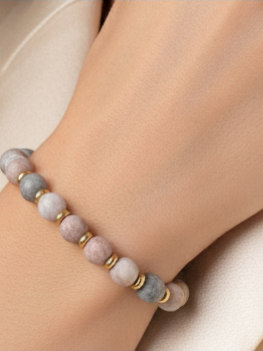 Natural matte pink zebra jasper Stretch Bracelet